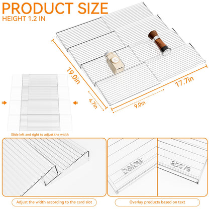 Yieach 8 Pack Adjustable Narrow Spice Rack for Drawer - Expandable From 9" to 17.7" - Acrylic Drawer Seasoning Organizer,Tiered Clear Spice Tray for Spices,Condiment,Nail Polish and Jar Organization
