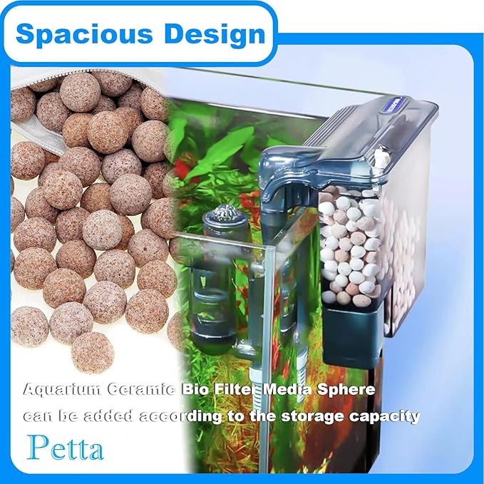 Hang on Back Fish Tank Filter for 10-20 Gallon Aquariums with Surface Skimmer, HOB Filter for Efficient and Silent Operation(CM-268), 79GPH(300L/H), 3W, 1 Pre-Filter Sponge, 1 Filter Pad