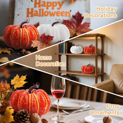 Meiwlong 6.7 Inch White Artificial Pumpkins for Decorating,Carvable Foam Pumpkin for DIY Crafts,Fall Home Decorations,Plastic Pumpkins for Thanksgiving Halloween Table Centerpiece Decor