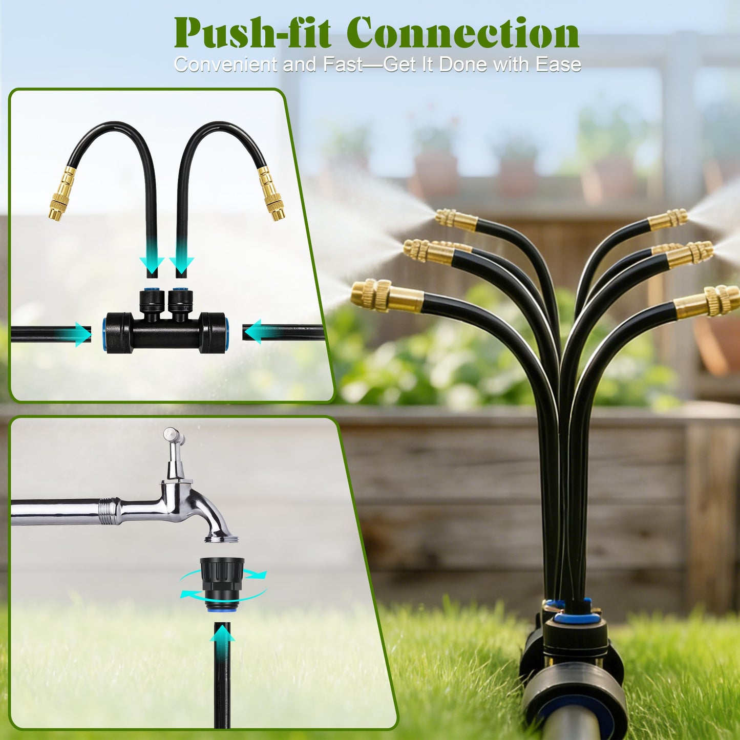 Drip Irrigation System for Garden, Automatic Watering System with Adjustable 360° Copper Spray Nozzles, DIY Drip Irrigation Kit for Yard, Lawn, Greenhouse, Raised Beds & Potted Plants (50FT)
