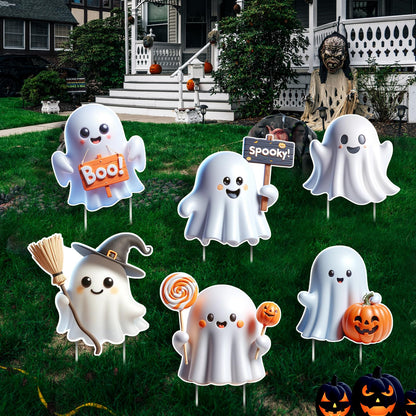 DoubleFill 6 Pcs Halloween Ghost Yard Signs Lawn Outdoor Decorations 3D Ghost Yard Stakes for Halloween Home Front Yard Garden Party Supplies(Classic)