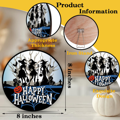 OXRUN Halloween Desk Decorations, Spooky Party Gifts for Women Men Friends, Witch Decorative Wooden Sign for Home Bedroom Living Room Table Shelf 8 Inches - B07