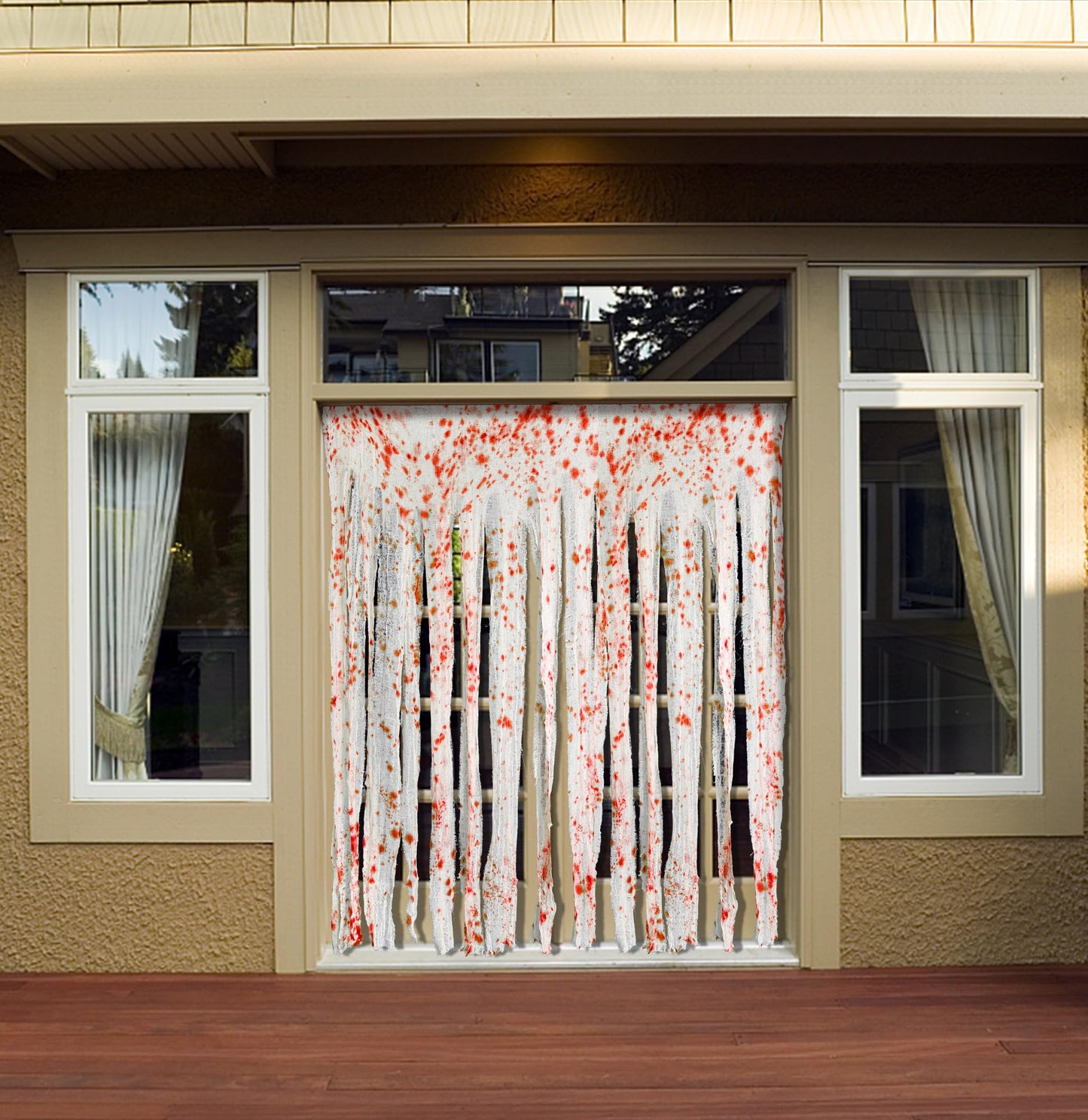 RunNico 85" x 60" 2pcs Halloween Door Curtain Decoration with Bloody Hand Prints - Bloody Doorway Curtain Halloween Creepy Cloth for Haunted House, Horror Theme Party