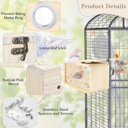Parrot Nesting Box Cockatiel Nesting Box Bird Breeding Box House Handcrafted Wooden Acrylic Transparent Bird Box with Detachable Wooden Board for Parakeets Cockatiel Budgie Conure Parrot L
