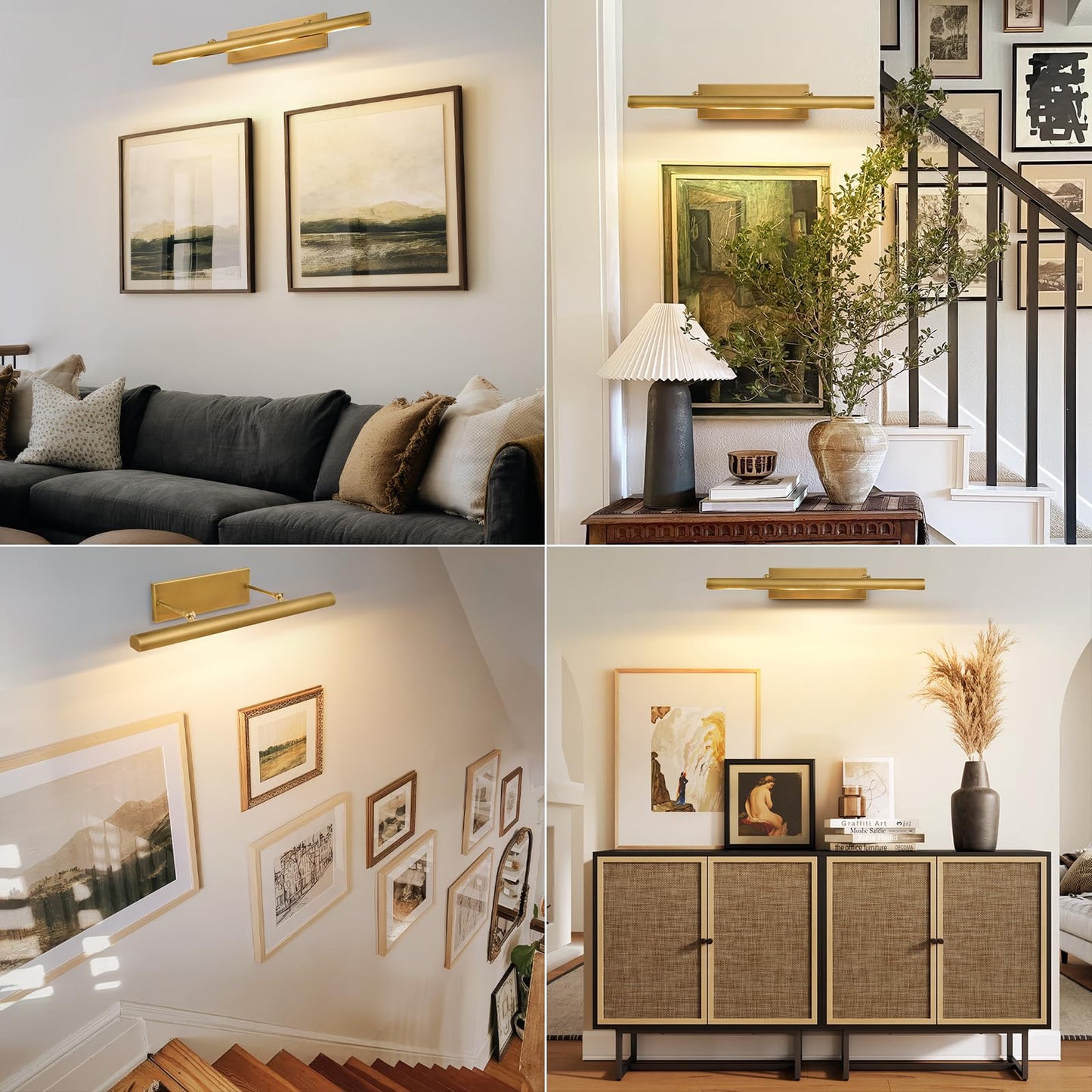 Art Picture Frame Wall Light: 30" Glod Antique Swing Arm Artwork Paintings - Dimmable Long Brass 4 Lights Over Photo Framed - Decorative Wall Lighting Above Painting for Gallery Museum Bulbs Included