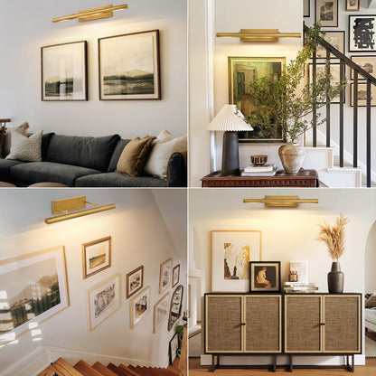 Art Picture Frame Wall Light: 30" Glod Antique Swing Arm Artwork Paintings - Dimmable Long Brass 4 Lights Over Photo Framed - Decorative Wall Lighting Above Painting for Gallery Museum Bulbs Included