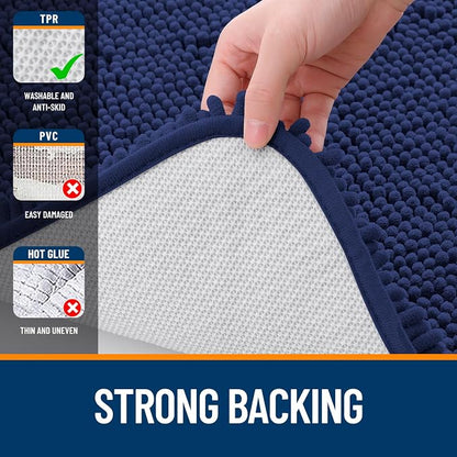 OLANLY Bathroom Runner Rugs 70x24, Soft Absorbent Chenille Bath Rugs, Rubber Backing Quick Dry, Machine Washable Long Bath Mats for Bathroom, Tub and Shower, Home Decor Accessories, Twilight Sapphire