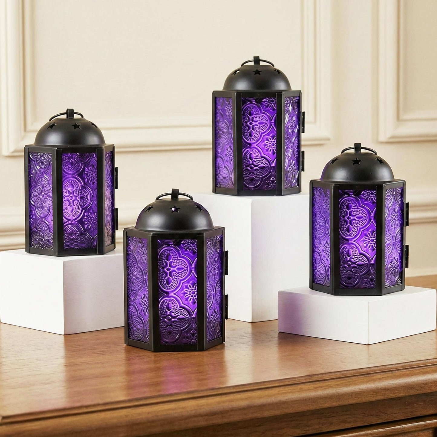 Vela Lanterns Decorative Indoor Mini Tea Light Candle Holders, Purple