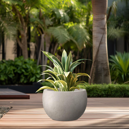 Kante 11.8" Dia Round Concrete Planter, Outdoor/Indoor Large Bowl Plant Pots with Drainage Hole and Rubber Plug for Garden Patio Balcony Home, Weathered Concrete