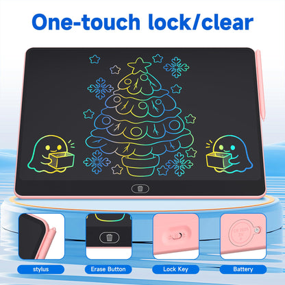 16 Inch LCD Writing Tablet for Kids 2 Pack, Large Drawing Board Doodle Pad, Colorful Screen Erasable Sketch Tablet, Travel Toys and Reusable Learning Gift for Boys Girls（Pink & Black