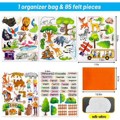 PENGFULL Felt Flannel Board Story Pieces for Toddlers Preschool，Kids Interactive Storytelling Teaching Play Kits for Flannel Board or Felt Board，with Words Felt Pieces（Zoo