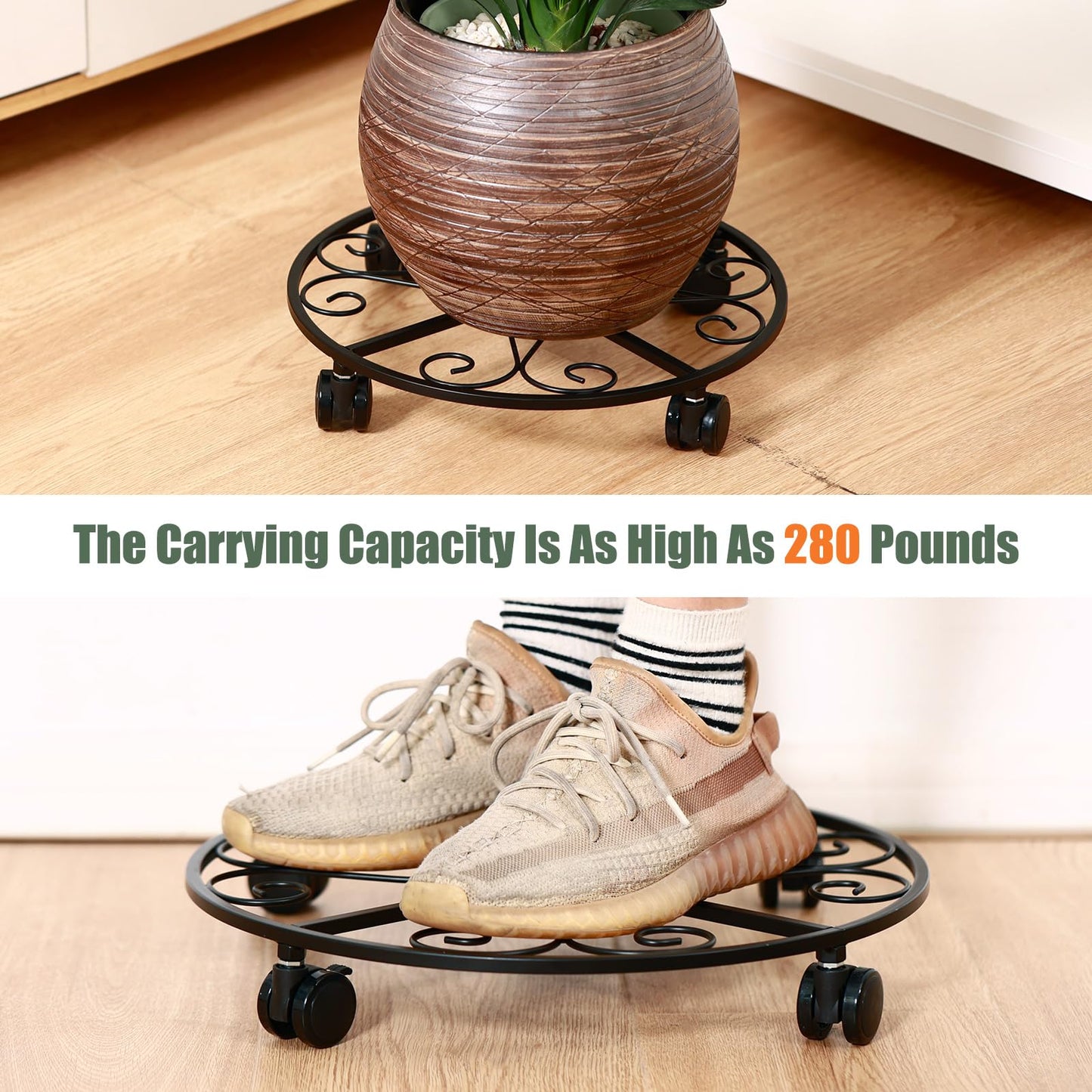 KvyusFlourish 3 Packs 20” Plant Caddy with Wheels Metal Plant Stand on Wheels for Indoor and Outdoor Plants Rolling Plant Stand with Casters Heavy Duty Plant Dolly Roller Caddy, Black