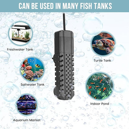 Aquarium Heater 200W, Fish Tank Heater with High-Temperature Protection and Turtle Tank Heater with Automatic Power-Off When Leaving Seawater or Freshwater.