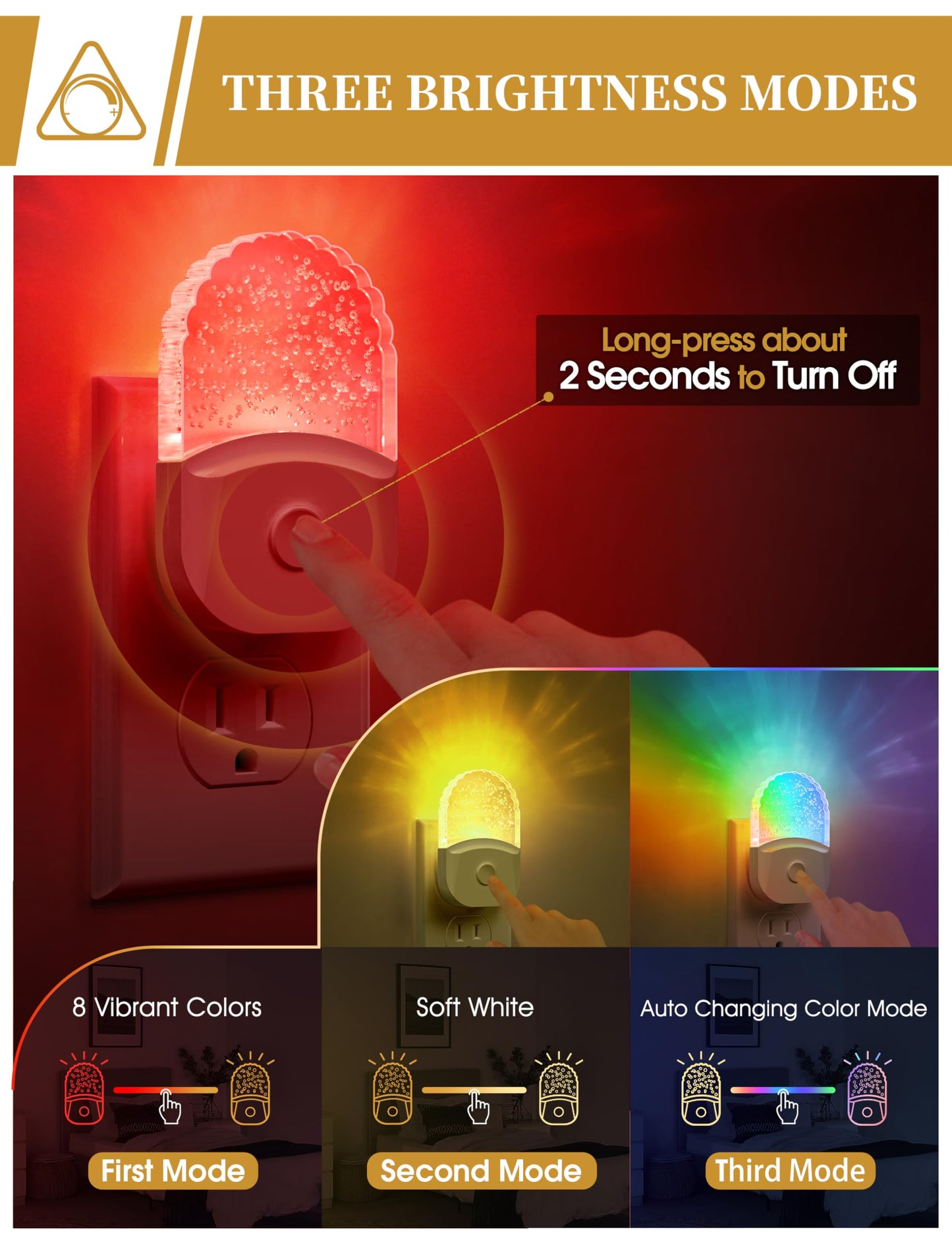 Night Lights Plug Into Wall, Color Changing Night Light for Kids, RGB Night Lights Plug into Wall 2 Pack, Soft White Nightlights Plug in with Dusk to Dawn Sensor for Kid Bedroom, Gift, Bathroom