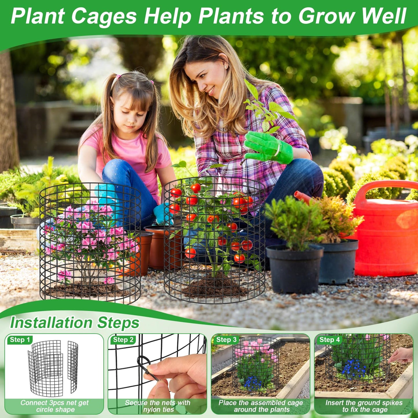 6 Pack Plant Protector from Animals,16" x 12" Wire Garden Plant Protectors,18pcs Pre-Bent Metal Mesh Plant Protectors with Zip Tie and Stake, Garden Plant Cage for Flower Vegetable to Keep Animals Out