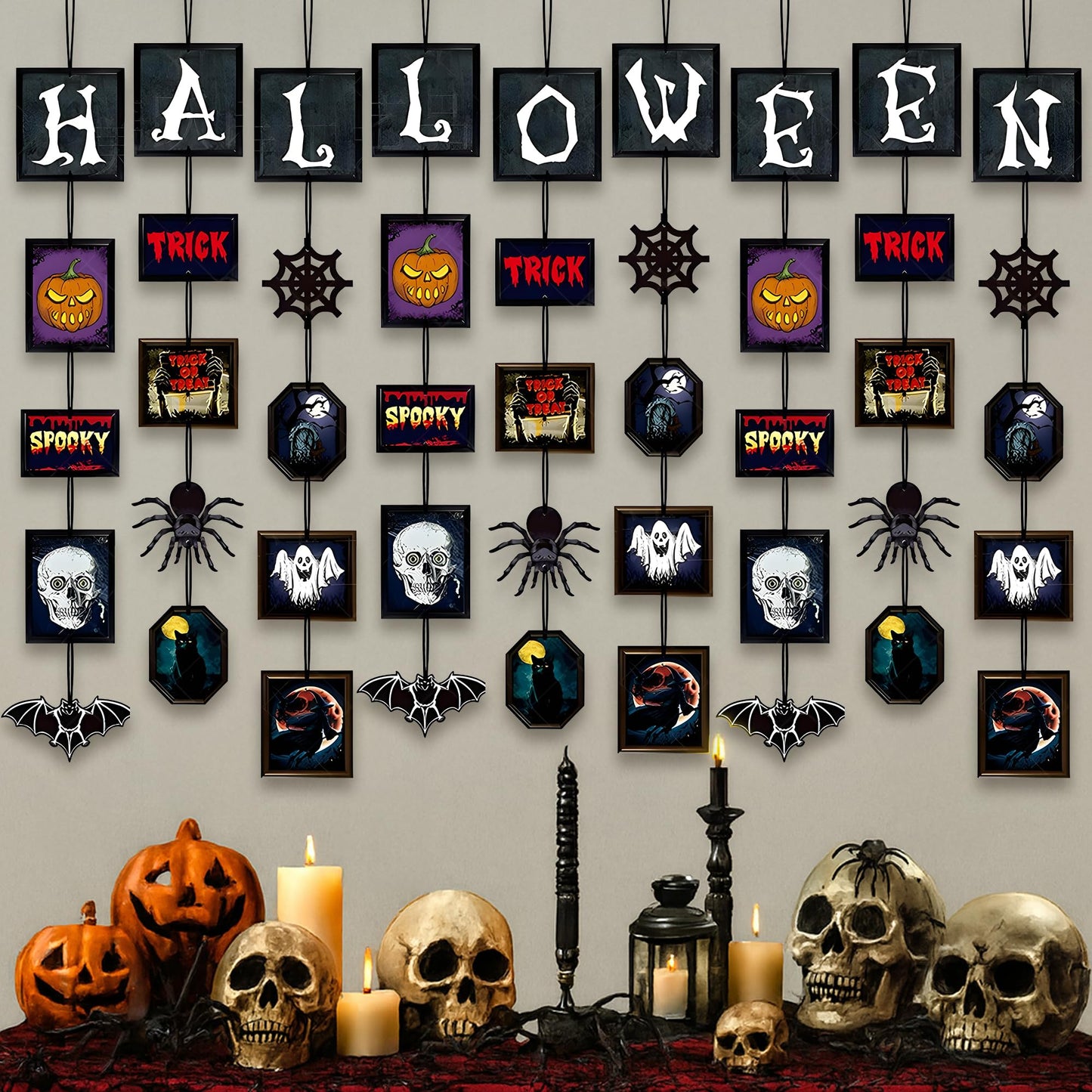 KatchOn, Halloween Decorations Kit – Spooky Hanging Banners, Spider, Skull & Pumpkin Ornaments | Trick or Treat Wall Hanging Decor for Home, Office, and Party | Halloween Decor
