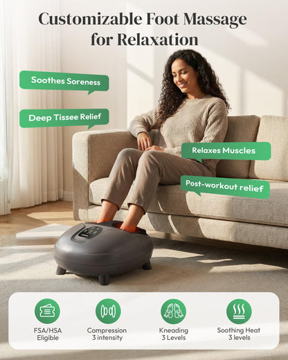 Heycool Fathers Day Dad Gifts, 2026 Upgrade FSA Eligible HSA Foot Massager, Shiatsu Foot Massager Machine with Heat and Compression for Plantar Fasciitis Neuropathy, Remote Control, Gifts, Size 14