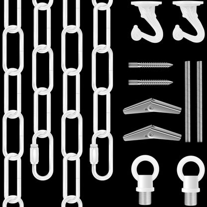 Omytie 15 Ft Heavy Duty Hanging Chain Kit with Connection Locks/Swag Ceiling Hooks for Lighting Fixture, Chandelier, Pendant, Lantern, Swag Lamp, Plant/Flower/Fruit Basket, Bird Feeder (White)