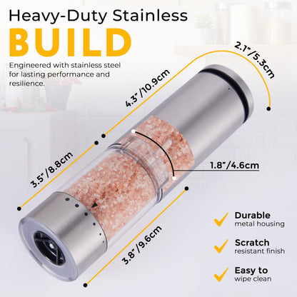 Electric Salt and Pepper Grinder Set Rechargeable Base, Stainless Steel Automatic Electric Salt and Pepper Shakers Set, Led Light, 95ml Capacity Refillable, 6 Coarseness Levels. Kitchen Accessories