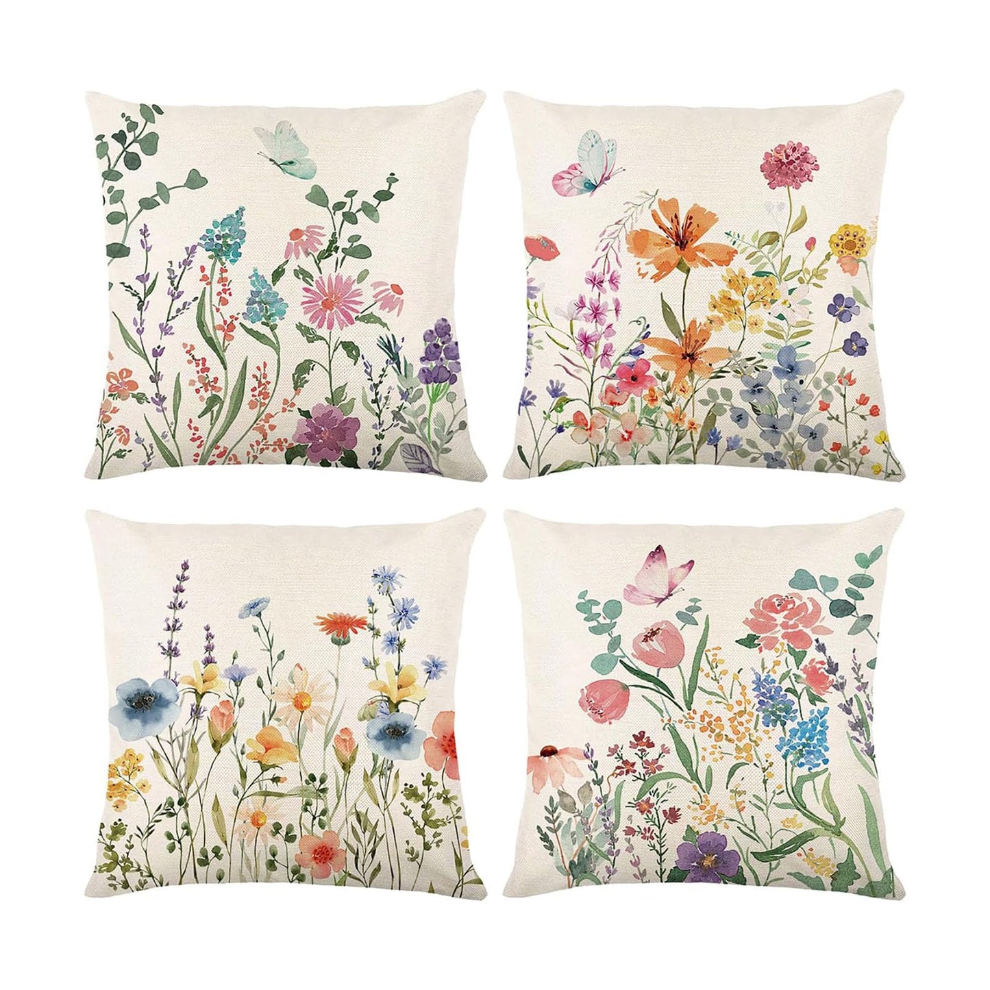ONFAON Spring Summer Pillow Covers 20x20 Set of 4,Floral Seasonal Summer Outdoor Decoration Pillowcase Linen Cushion Cover for Couch Sofa