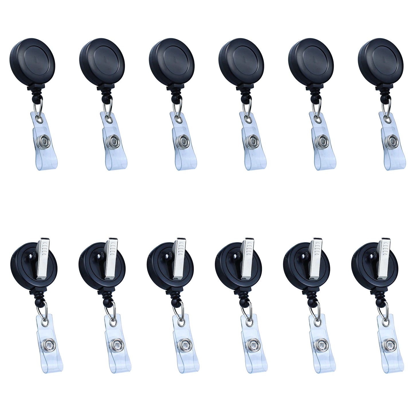 Bestom Badge Reels Retractable Badge Holder with Clip, Id Clips for Badges, Id Badge Reel, Retractable Id Badge Clip with Clear Vinyl Strap & Alligator Swivel, No Twist Dispenser (Black)