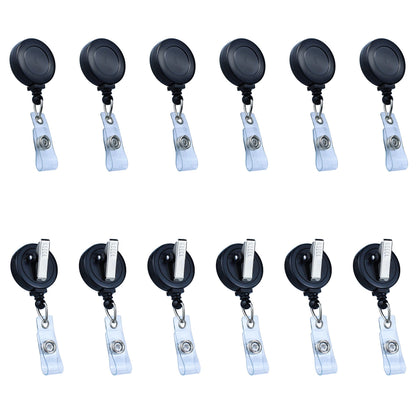 Bestom Badge Reels Retractable Badge Holder with Clip, Id Clips for Badges, Id Badge Reel, Retractable Id Badge Clip with Clear Vinyl Strap & Alligator Swivel, No Twist Dispenser (Black)