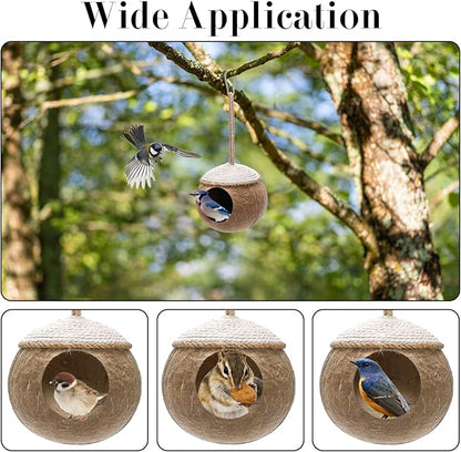 Yesland 2 Pack Coconut Bird Nest Hut with Loop, Coconut Fiber Hanging Birdhouse Cage, Anti-Pecking Bite Coconut Bird Parakeet for Parrot Parakeet Lovebird Finch Canary, Pet Cage Habitats Decor