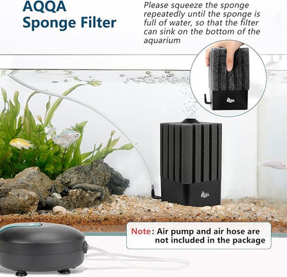 AQQA Aquarium Sponge Filter Submersible Fish Tank Filter Ultra Quiet Aeration Bio Sponge Corner Filter for Breeding Fry Betta Shrimp Fish Tank (Small for 5-20 Gallon)
