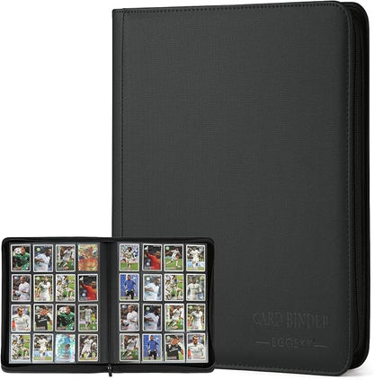 16-Pocket Business Card Binder holds 1024 Cards, Premium Diamond PU Leather Name Card Holder Organizer with Zipper, Black Sleeves Side Loading Card Book for Collectors & Office(black)