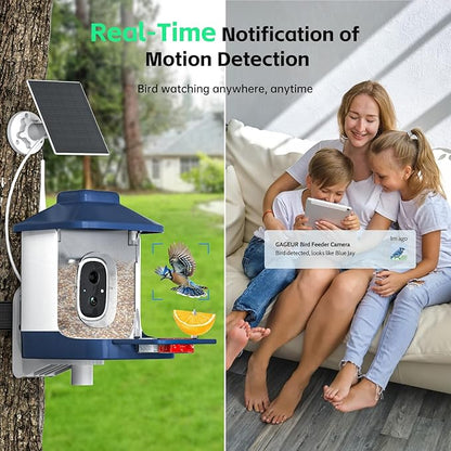 Bird Feeder with Camera, AI Bird Identification, Full HD Live Video, Solar Powered, 2.4Ghz WiFi, Instant Arrival Alerts - Best Gifts for Bi rd Lover