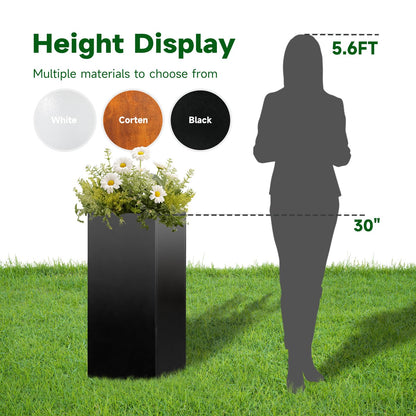 GZLVSOW Metal Planter Box for Outdoor Planter Tall Metal Outdoor Planters Box 14"x14"x30" Steel Spliced Planter with Removable Insert Sherf for Outside,Indoor,Garden (Black, 14 * 14 * 30)
