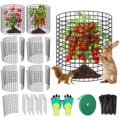 6 Pack Plant Protector from Animals,16" x 12" Wire Garden Plant Protectors,18pcs Pre-Bent Metal Mesh Plant Protectors with Zip Tie and Stake, Garden Plant Cage for Flower Vegetable to Keep Animals Out