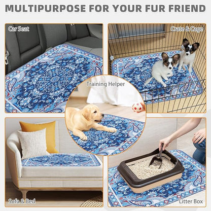 KOOLTAIL Washable Pee Pads for Dogs, 2 Pack Super Absorbent Reusable Puppy Training Pads Waterproof, Nonslip and Leak-Proof Dog Pee Pads, Large Pet Mats Whelping Pads for Floor, Crate, Blue 24"x36"