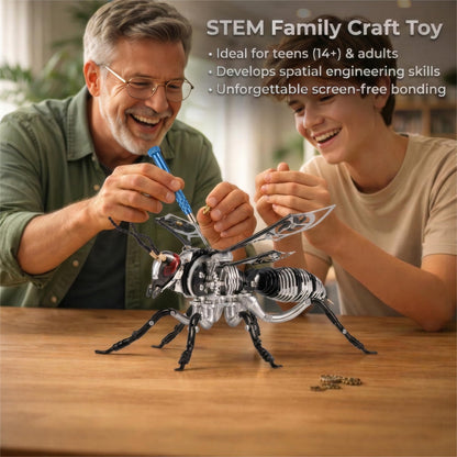 Gold-Plated Metal Bee Model Kit - 3D Stainless Steel Mechanical Insect Puzzle for Adults - Steampunk Bionic Wasp Sculpture - Executive Desktop Art and Stress Relief Gift (Bee-Black)