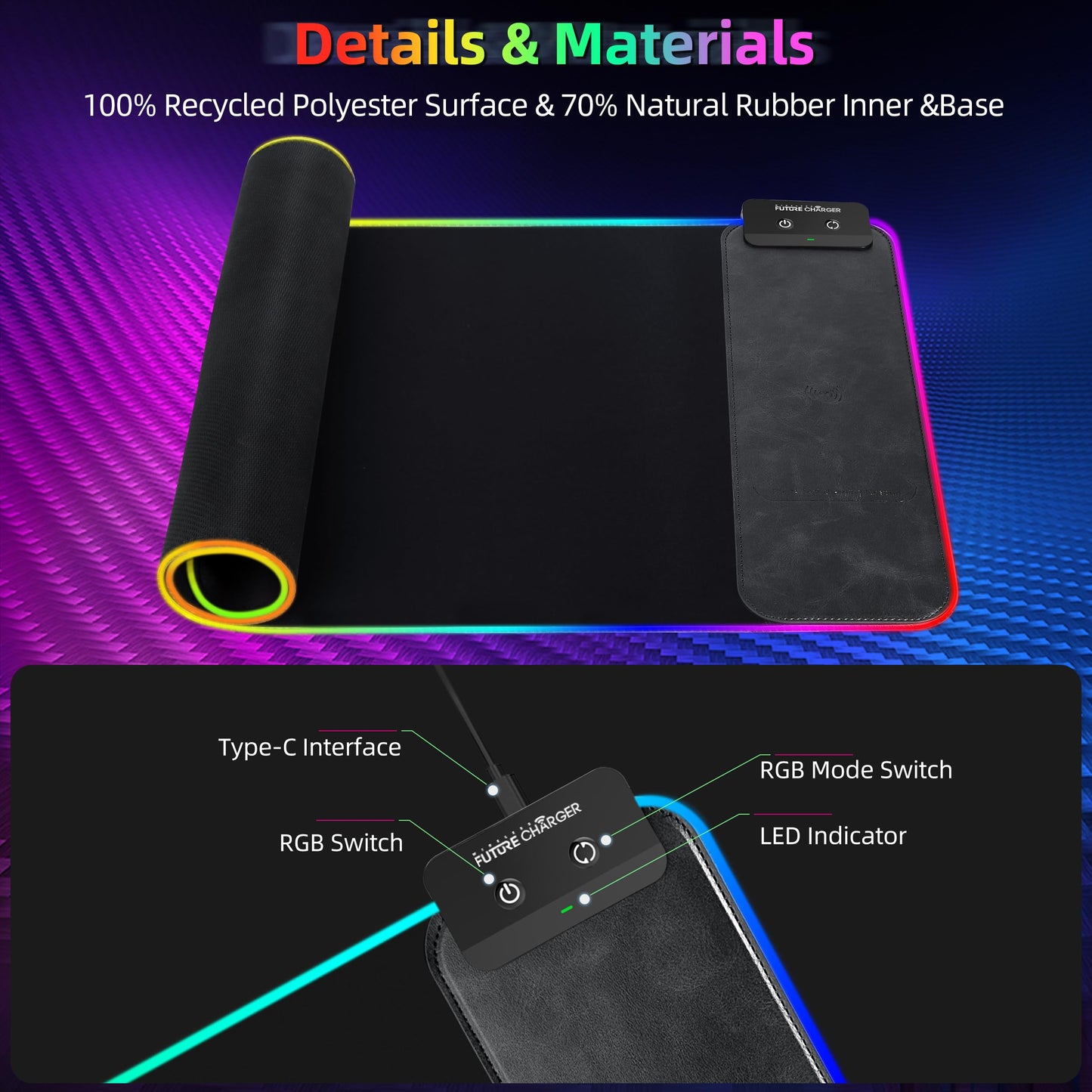 Gaming Mouse Pad, Wireless Charging Mouse Pad Gaming, 31.5"x11.8" Large RGB Desk Mat for Laptop/Computer/Keyboard, 9 Light Modes, Waterproof Smooth Surface, Non-Slip Base, Black