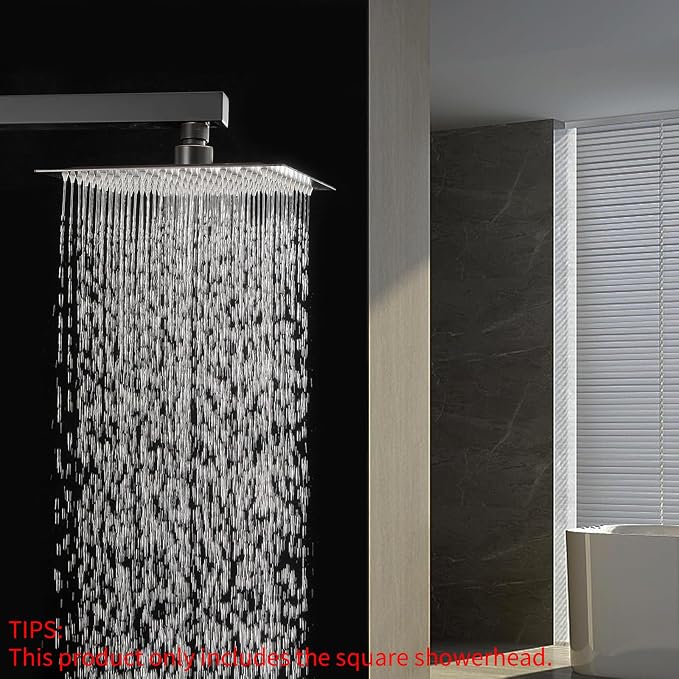BESy 10 Inch Rain Shower Head, 10" Square Rainfall & High Pressure Stainless Steel Bath Showerhead, 1/16" Ultra Thin, Waterfall Full Body Coverage with Silicone Nozzle, Oil Rubbed Bronze Finish