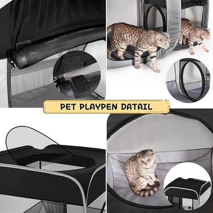 Tailtastic Large Cat Playpen with Separate Areas,Outdoo&Indoor Cat Enclosures,Portable Pet Playpen for Indoor Cats,Puppy and Small Animals, Dog Playpen with Carrybag.