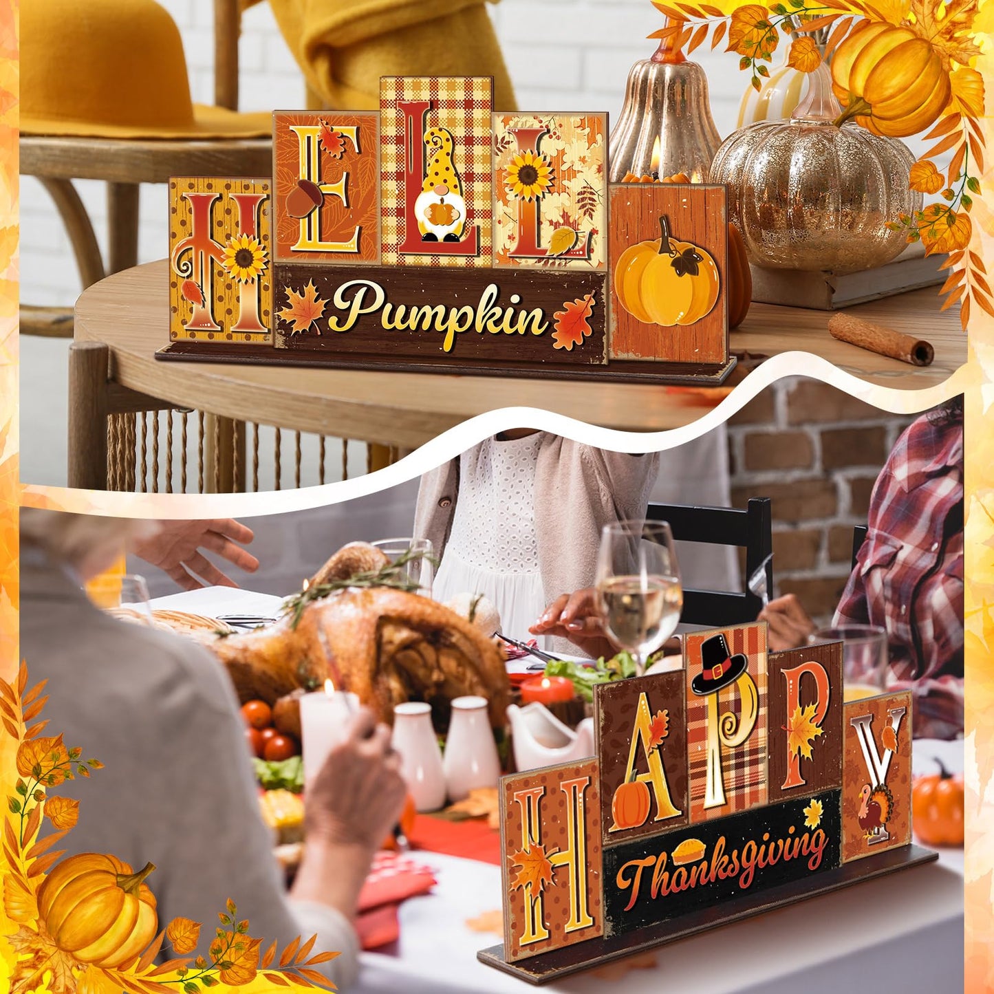 Amyhill Fall Decoration for Home Reversible Thanksgiving Table Decor Fall Tiered Tray Decor Thanks Giving Centerpiece Decorative Turkey Pumpkin Block Sign Gift Farmhouse for Home Kitchen