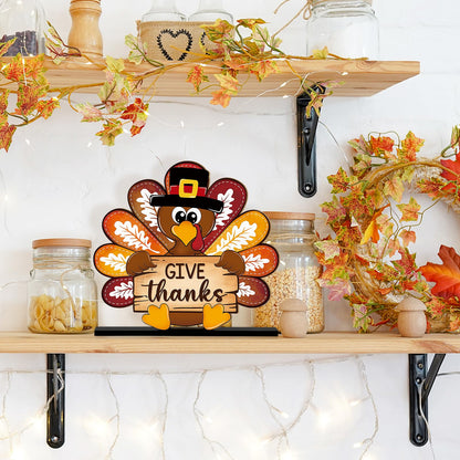 Thanksgiving Decorations Wooden Turkey Table Sign Fall Pumpkin Autumn Table Centerpieces Standing Tabletop Happy Thanksgiving for Holiday Harvest Home Room shelf Farmhouse Decorations Thanks Gives