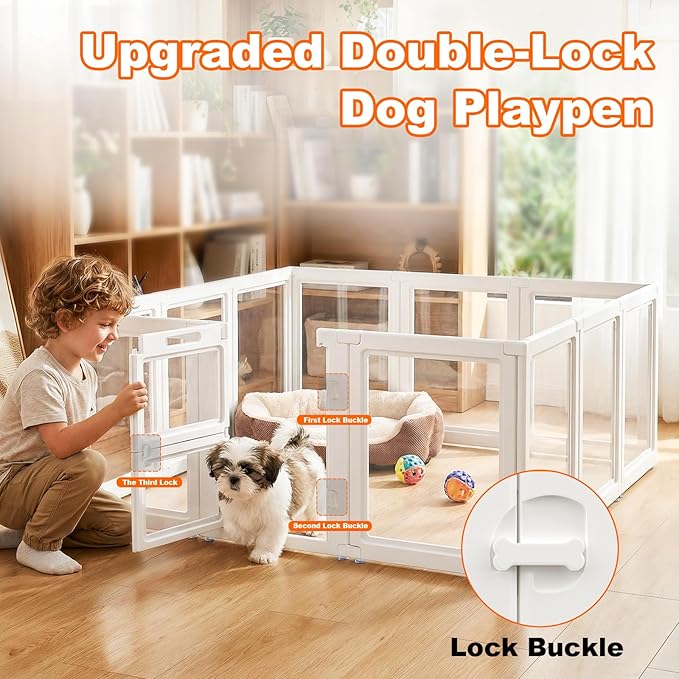 Acrylic Dog Playpen,Clear Plastic Dog Play Pen Indoors,Easy Assemble Dog Playpen-Puppy Playpen,Rabbit and Cat, Small Pet Pen, Dog Pen Indoor (White, 30.3" H, 10PCS)