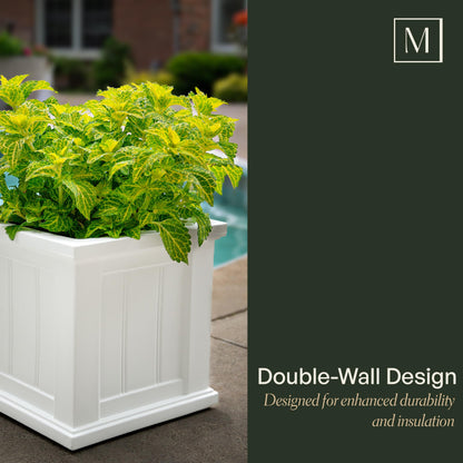 Mayne Cape Cod 16-Inch Square Planter – Self-Watering, Weather-Resistant Planter for Flowers – Durable Outdoor Design for Patio, Porch, or Entryway