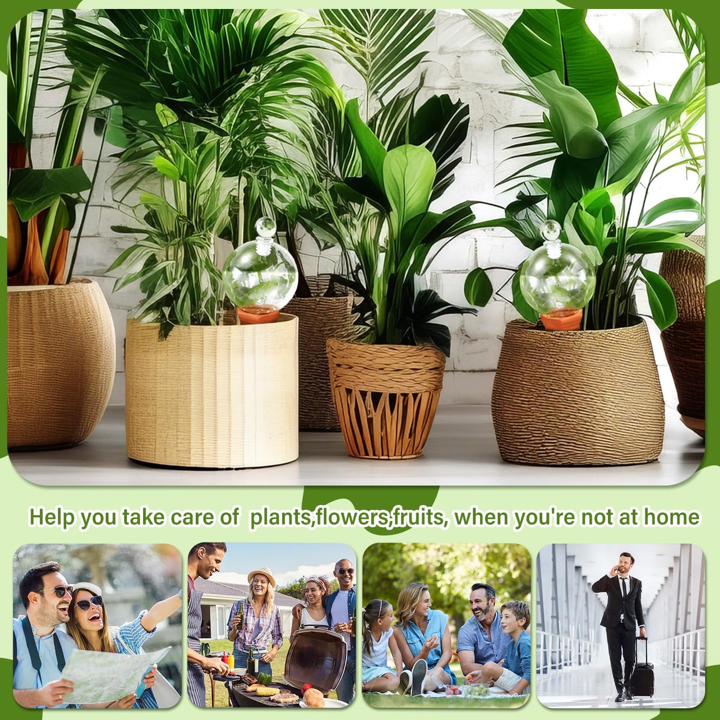 Teenyyou 3 Set Glass Self Watering Globes with Terracotta Self Watering Spike 12 oz Large Glass Waterer Bulbs Automatic Water Planter Insert Plant Water Device for Indoor Outdoor Plant(Clear,Classic)
