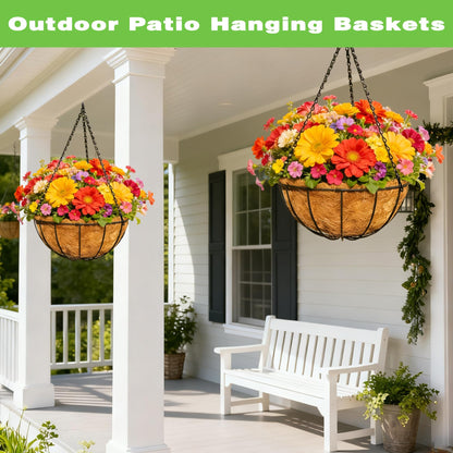ZVOWOS 2 Pack 12 Inch Black Metal Hanging Basket Hanging Planter with Coco Coir Liner Heavy Duty Hanging Flower Pot Holder for Indoor Outdoor Patio Garden Porch Balcony Decor (Watermelon)