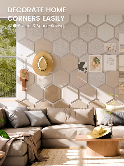 Fluxynara Hexagon Cork Board Alternative for Walls Decor-8-Pack Felt Bulletin Board Tiles,with 30 Pushpins,50 Adhesive Tabs for Office,Classrooms & Home Pin Board Felt Board-Stone Beige