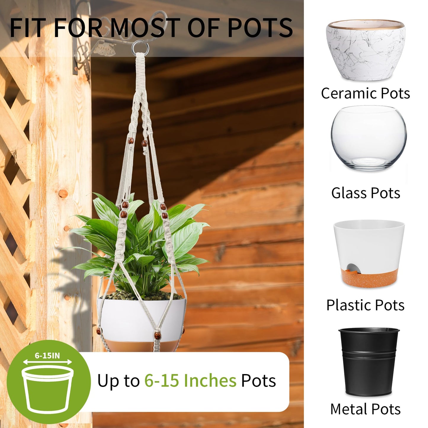 IDEEEPAN Macrame Plant Hanger - Fits 6 to 15 inches Pots for Indoor Outdoor, 43 Inch, Set of 2, Ivory (POTS NOT Included)