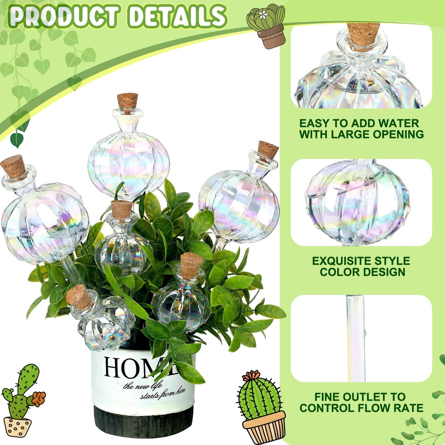 6 Pcs Plant Watering Globes Self Watering Globes Cactus Self Watering Planter Insert Automatic Plant Watering Devices Glass Plant Watering Bulbs for Summer Indoor and Outdoor Plants(Mixed Color)