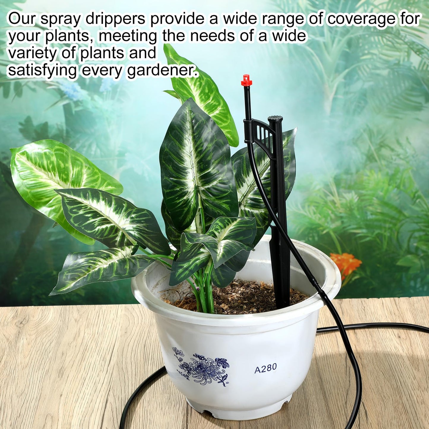 Yiyiring 50 Pcs 12.8 Inch Drip Irrigation Stakes with 360 Degree Sprayer Emitters and Sprinkler Extension Riser for 1/4 Inch Drip Tubing Micro Sprinkler Heads Stakes for Garden Watering System, Red