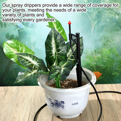 Yiyiring 50 Pcs 12.8 Inch Drip Irrigation Stakes with 360 Degree Sprayer Emitters and Sprinkler Extension Riser for 1/4 Inch Drip Tubing Micro Sprinkler Heads Stakes for Garden Watering System, Red