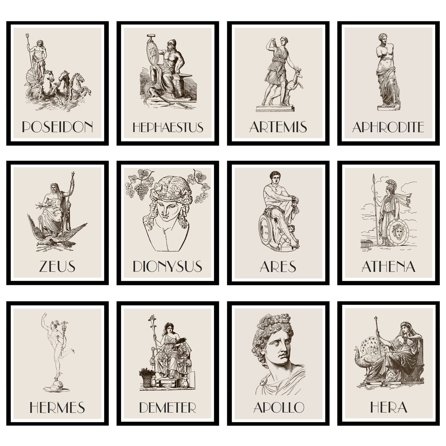 97 Decor Greek Mythology Decor - Ancient Greek Decoration, Apollo God Posters, Mythology Gifts, Greece Wall Art Prints, Aphrodite Poseidon Athena Goddess Party Decorations (8x10 Unframed)