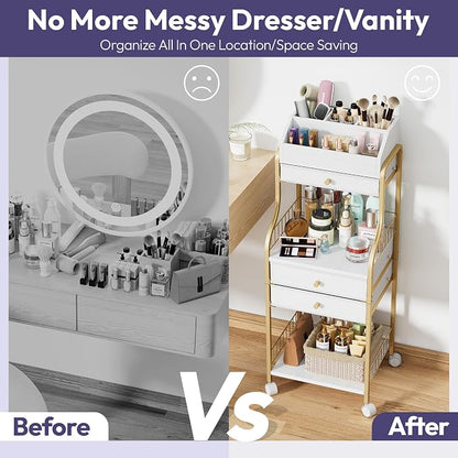 SWTYMIKI Rolling Makeup Organizer Cart - Floor Skincare Storage with Non-woven Drawers, Vanity Organizer Cosmetic Display Cases with Wheels, Cabinet for Skin Care Perfume Nail Polish Brush Hair Tool